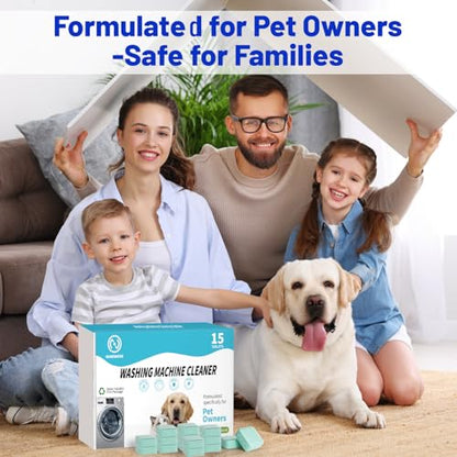 Washing Machine Cleaner -15 Pack, Formulated for Pet Owners | Compatible with HE, Top & Front Load Washer | Septic Safe | Fresh Scent | Removes Residue | Remove Stubborn Pet Hair - color: Green 15 Pack