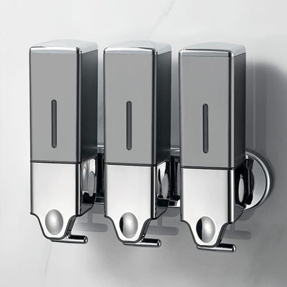 No-Drill 3 Pack 500ml Wall Mounted Soap Dispenser for Bathroom and Kitchen, Shampoo and Conditioner Dispenser Drill Free with Adhesive(Square-Grey) - color: Grey-2