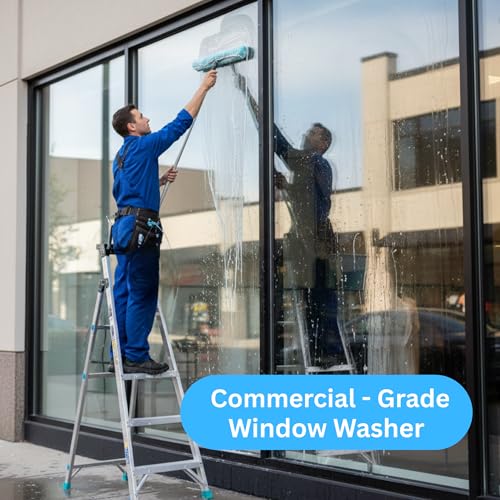 Window Squeegee 18 inch and Window Washer with Swivel Handle, Professional Window Cleaning Kit, Window Scrubber with Durable Aluminum T-Bar for Window Cleaning