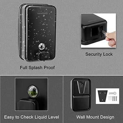 Wall Mounted Hand Soap Dispenser Bathroom, 1200ml 40oz Commercial Stainless Steel Black Liquid Soap Dispenser Wall Mount (Vertical Black) - color: Vertical Black