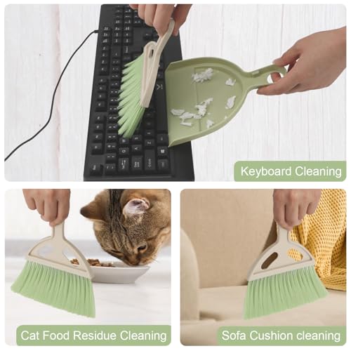 Mini Dustpan and Brush Set Portable Small Broom with Dust Pan Handheld Hangable Whisk Broom and Dust Pan for Home, Kitchen, Table, Office, Car 1 Pcs (Green) - color: Green