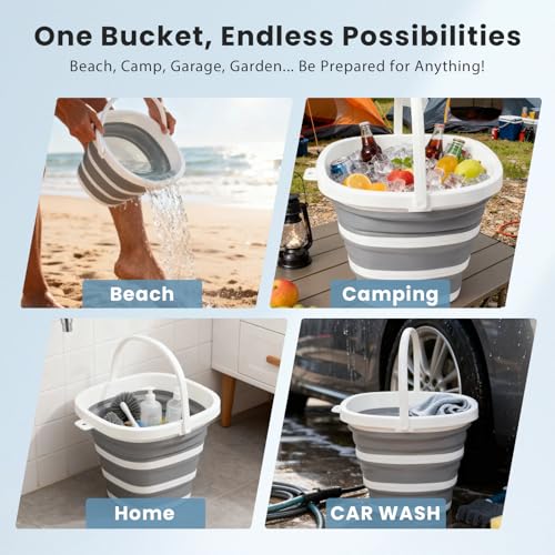 Collapsible Bucket, 10L 2.6Gallon Foldable Water Bucket with Handle, Portable Sink for Cleaning, Mop Bucket, Car Wash, Camping & Household Use