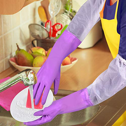 Elgood Reusable Long Sleeve Dishwashing Cleaning Gloves with Latex Free,Cotton Lining,Kitchen Gloves 2 Pairs,Purple+Blue L - color: Long-purple+blue, size: Large (Pack of 2)
