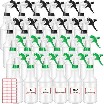 Rtteri 24 Pcs 16 Oz Plastic Spray Bottle for Cleaning Solutions Bulk Empty and Reusable Leak Proof Spraying Bottles for Cleaning, Water, Auto Details, Commercial, Bathroom(Green,Black) - color: Green,Black