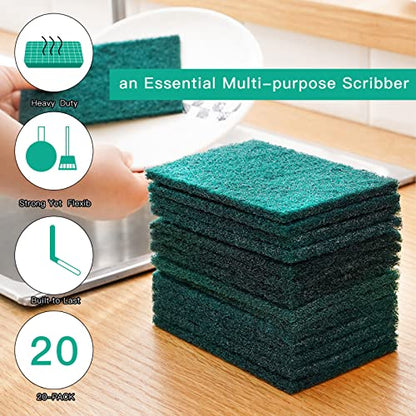 Heavy Duty Scour Pads Sponge Dish Scrubber Non-Scratch Green Reusable Household Scrub Pads for Kitchen and Dish Cleaning Tool (12Pcs) - style: 12Pcs