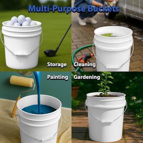 MKS Plastics 3.5-Gallon Bucket with Airtight Lid – Made in USA, Food Grade BPA Free Plastic, Heavy Duty Multi-Use, Metal Handle with Grip, Stackable Storage – White, 5 Pack - color: 3.5 Gallon - White, size: 5