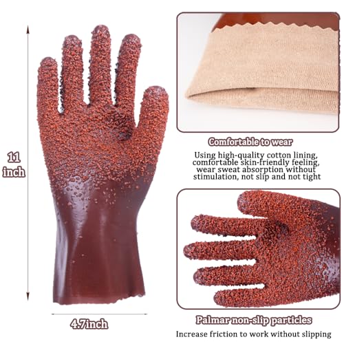 6 Pairs Sewer Gloves PVC Coated Non-Slip Oil & Chemical Resistant | 6 Pairs PVC Coated Sewer Gloves, Abrasion Resistant, Non-Slip Grip, Oil & Chemical Resistant for Drain Cleaning & Plumbing. - color: 6 Pairs Brown