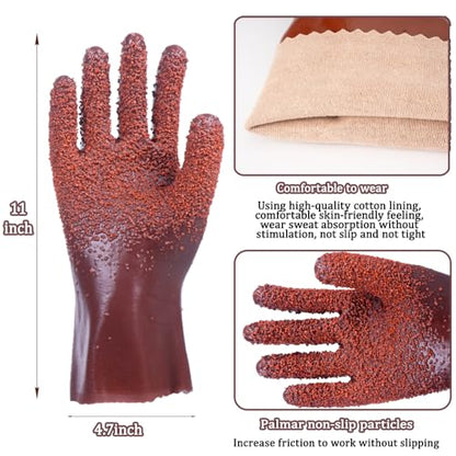 3 Pairs Sewer Gloves PVC Coated Non-Slip Oil & Chemical Resistant | 3 PAIRS INCLUDED: PVC coated sewer gloves for drain cleaning, plumbing maintenance, and everyday heavy-duty work - color: 3 Pairs Brown