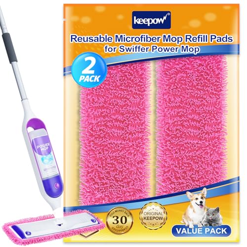 KEEPOW Reusable Mop Pads Compatible with Swiffer PowerMop, Wood Floor Pads Microfiber Mop Replacement Refills Machine Washable for All Floor Surfaces 2 Pack - color: Pink 2 Pack