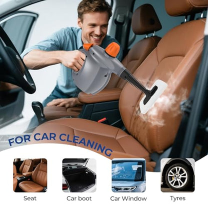 Steam Cleaner, Pressurized Handheld 13pcs Multi-Purpose Natural Deep Cleaning Steamer, Portable Steamer for Cleaning Home, Grout, Kitchen, Car, Window, Upholstery, Bathroom and Clothes, Gray