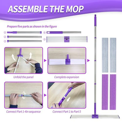 IVYROLL 24" Microfiber Mop for Floor Cleaning, Dry and Wet Floor Mop for Hardwood, Laminate, Tile, Vinyl, with 4 Washable Reusable Microfiber Pads