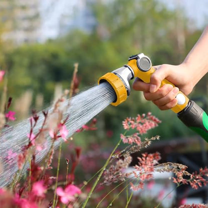RESTMO Heavy Duty Hose Nozzle, Metal Garden Water Hose Sprayer with 7 Watering Patterns, Thumb Control, On Off Valve, High Pressure Nozzle Sprayer for Watering Plants, Car and Pet Washing, Yellow - color: Yellow