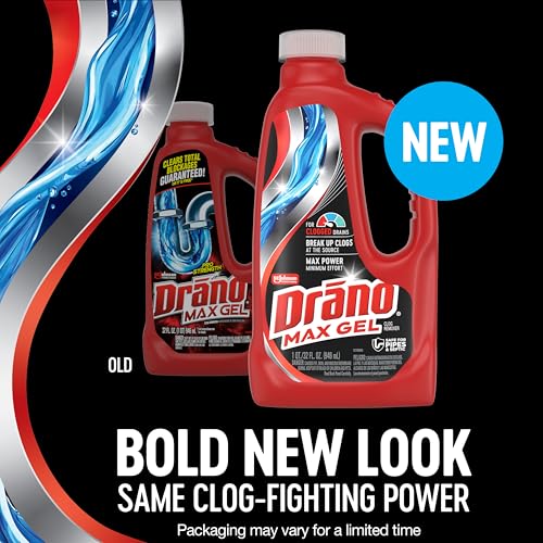 Drano Max Gel Drain Clog Remover & Cleaner, Fast-Acting to Unclog Standing Water & Remove Hair, Grease & Food Blockages, Safe for all Pipes & Septic, Kitchen Sinks, Bathroom Showers & Tubs, 32 Oz - size: 32 Fl Oz (Pack of 1)