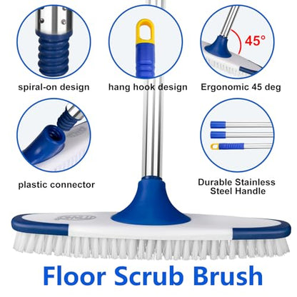 Floor Scrub Brush with Long Handle - 53" Deck & Grout Cleaner Brush Set for Tile, Marble, Stone, Bathroom, Patio, Garage, Deck & Floor Cleaning - size: 11"