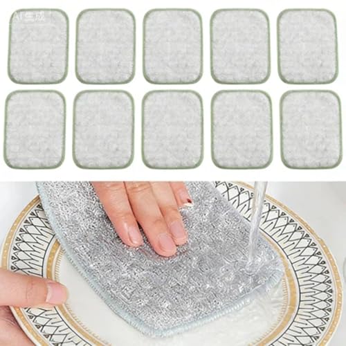 Multipurpose Wire Dishwashing Rags for Wet and Dry, 2026 New Reusable Steel Wool Scrubber 2-Layer Microfiber Wire Dishcloth, Multifunctional Dish Rags for Kitchen, Sinks, Pots, Pans (10 Pcs) - color: 10 Pcs