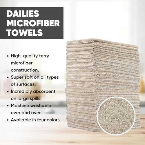 Microfiber Wholesale Dailies Microfiber Cleaning Cloths | 60-Pack (Beige) 12"x10" | Fits TowelNest Dispenser | Reusable, Absorbent, Washable | Eco-Friendly Paper Towel Alternative - color: Beige, size: 60 Count (Pack of 1)