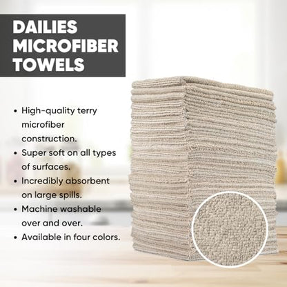Microfiber Wholesale Dailies Microfiber Cleaning Cloths | 60-Pack (Beige) 12"x10" | Fits TowelNest Dispenser | Reusable, Absorbent, Washable | Eco-Friendly Paper Towel Alternative - color: Beige, size: 60 Count (Pack of 1)