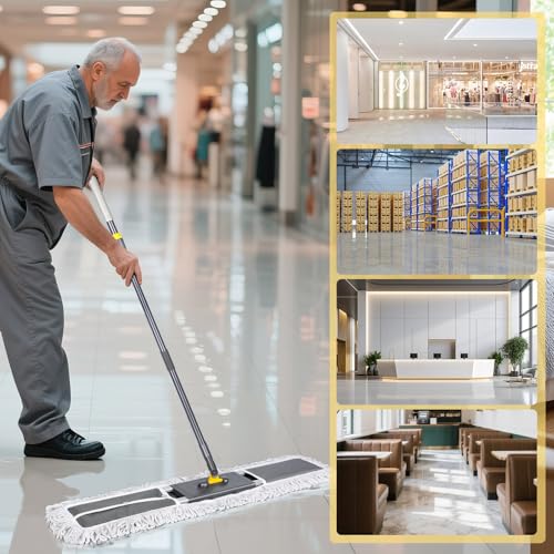 Masthome 36" Commercial Mop, Heavy Duty Industrial Floor Mop with 2 Microfiber Pads, 60" Adjustable Large Dust Mop,Wet Dry Flat Mops for Office Garage Warehouse Factory Mall - color: Grey Large