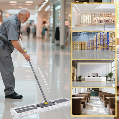 Masthome 36" Commercial Mop, Heavy Duty Industrial Floor Mop with 2 Microfiber Pads, 60" Adjustable Large Dust Mop,Wet Dry Flat Mops for Office Garage Warehouse Factory Mall - color: Grey Large