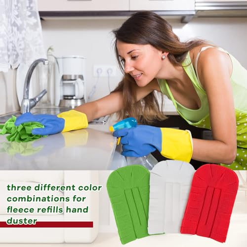 Zubebe 12 Pcs Duster Refill Reusable Fleece Duster Refills Feather Flat Dusters Multi Surface Washable Cleaning Pads Tools for Home, Blinds, Car, Pet, Furniture, Fans (Red,White,Green) - color: Red, White, Green
