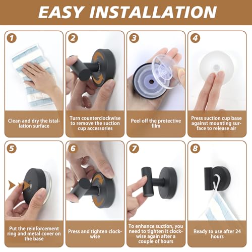 Suction Cup Hooks, Removable Shower Hooks, Matte Black, 2-Pack | No Wall Damage | Strong Hold on Tile, Glass & Mirrors | Kitchen & Bathroom Use | Perfect for Towels, Loofahs, Robes & Coats - style: Matte Black
