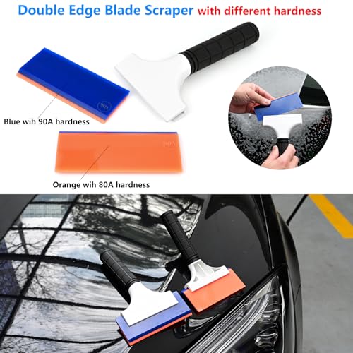 EHDIS 2PCS Double Edge Blade Small Rubber Squeegee 5-inch Handy Window Shower Squeegee Auto Water Blade for Car Windshield, Window, Mirror, Glass Door, Ice Snow Removal Scraper Tool