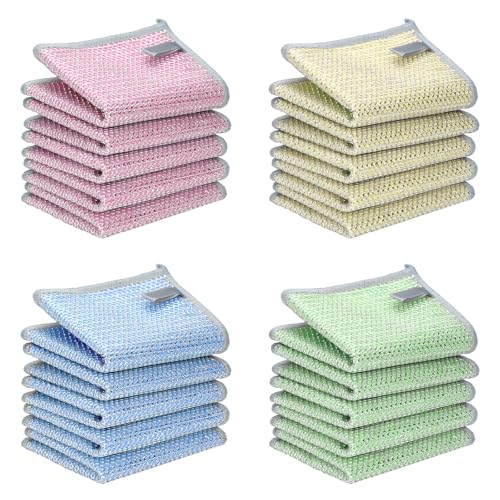 20PCS Upgrade Wire Dishwashing Rag, Non-Scratch, Wet and Dry, Double Layer, Multipurpose Wire Dishwashing Rags for Kitchen, Sinks, Cookware, Stove, Easy Rinsing, Reusable