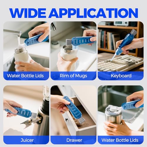 6 Pack Holikme 4 in 1 Cup Lid Cleaning Brush Set with 3 Straws, Multifunctional Bottle Brush, Silicone Cup Lid Gap Cleaner, Bristle Crevice Cleaning Brush, Navy - color: Navy