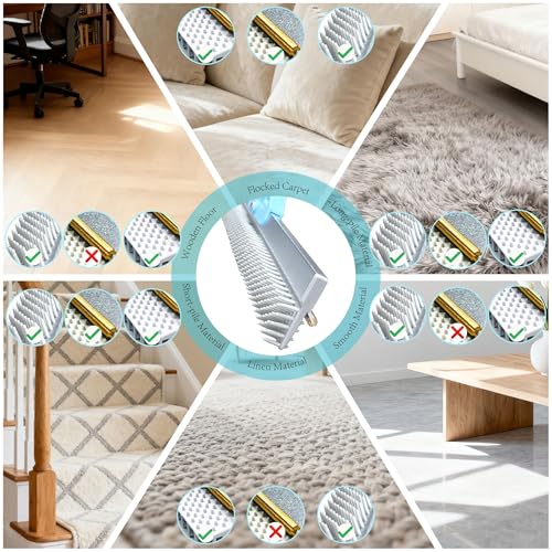 Lazyfeel Pet Hair Remover for Carpet & Upholstery, Adjustable Handle | Double-Sided Rubber Carpet Rake for Dog & Cat Fur. 4-Piece Kit: Rake, Mini Brush, Gap Scraper, Grooming Glove. Reusable.