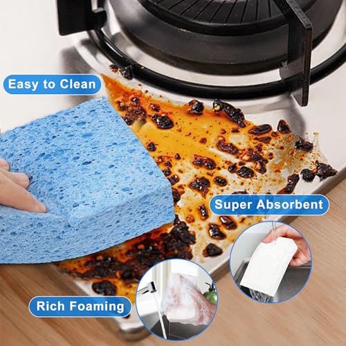 Extra Large Dish Sponges Kitchen for Cleaning, Natural Cellulose Sponges Reusable and Biodegradable, Non Scratch Sponge for Dishes Household Use (3-Pack) - color: Yellow / White / Blue