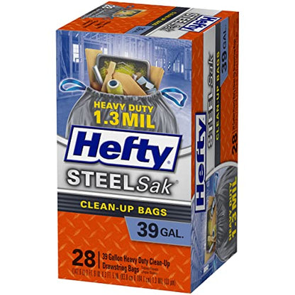 Hefty SteelSak Heavy Duty Large Clean-Up Trash Bags, 39 Gallon, 28 Count