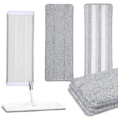 3 Pack Flat Mop Replacement Pad, 13" X 4.7" Microfiber Reusable Mop Pads Washable Mopping Pads Cleaning Mops Heads Cloth Replacement for Hardwood Floor Cleaning Wet Dry Use (White,Grey)