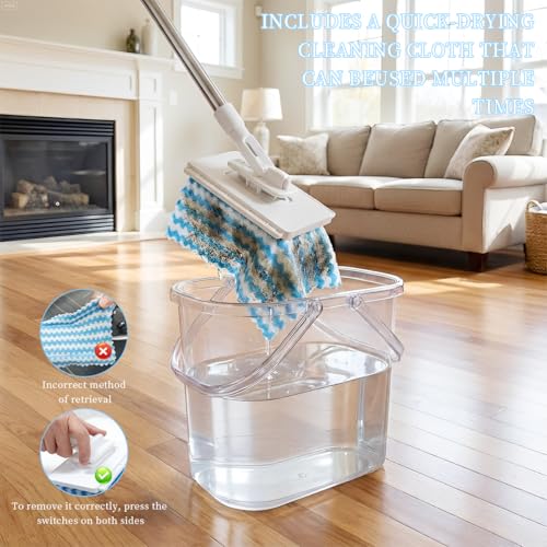 Snap Grip Mini Mop, Zero Touch MiniMop, Disposable Clip Mopstick Reusable Cloths, Retractable Gap Dust Cleaner Flat Mops with Locking Head & Sweeping Cloths (1*mop+5*Cloth)