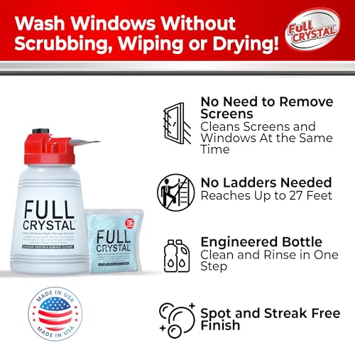 Full Crystal Window Cleaning Kit – 4 oz Glass Cleaner and Bottle with 27 ft Reach, Makes Up to 640 fl oz, Cleans Up to 20 Windows, Scrub-Free, Rinse-Free - style: 4 Ounce (Pack of 1)