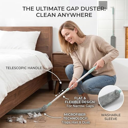 Sakerplus Baseboard Cleaner Tool with Handle Duster with Extension Pole, Bendable Microfiber Dusting Wand, Under Appliance Crevice Dust Remover for Sofa, Cabinet Top and Fan Gaps (1)