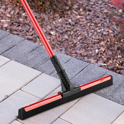 20 Inch Rubber Floor Squeegee with Red Steel Handle, Flex Blade