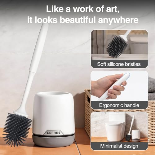 Lefree 2 Pack Silicone Toilet Brush Set with Ventilated Holder, Floor Standing & Wall Mounted Toilet Scrubber - color: Gray, size: 2 Pack