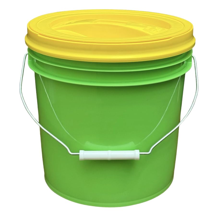 House Naturals 2 Gallon Food Grade - BPA Free Made in USA Buckets Lime Color pails with Screw On Gasket Lids (1, Lime - Yellow lids) - color: Lime - Yellow Lids