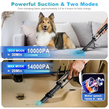 Upbooz Handheld Vacuum Cordless, Car Vacuum with 14000PA Powerful Suction with LED Light, Air Duster 2-in-1,Low Noise Rechargeable Portable Mini Vacuum Cleaner for Car Home Pet Office,Two Gears