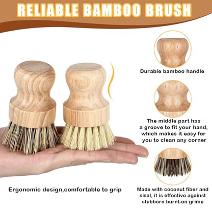 Nuenen 6 Packs Bamboo Dish Scrub Brushes Wooden Scrubbers Set Kitchen Dishwashing Scrubber with Natural Sisal Bristles for Iron Pot Pan Sink (Sisal and Coconut Palm) - size: Sisal and Coconut Palm