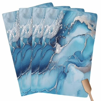 Marble Texture Kitchen Towels Set of 4 Blue Sliver Shinny Modern Abstract Decorative Dish Towels Ultra Soft Microfiber Absorbent Reusable Dishcloths for Kitchen Drying, 18x28 Inch - size: 28" x 18" (Pack of 4)