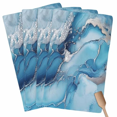 Marble Texture Kitchen Towels Set of 4 Blue Sliver Shinny Modern Abstract Decorative Dish Towels Ultra Soft Microfiber Absorbent Reusable Dishcloths for Kitchen Drying, 18x28 Inch - size: 28" x 18" (Pack of 4)