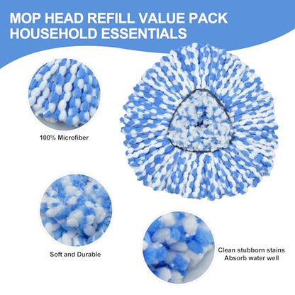 Spin Mop Replace Head, Base, Scrubber, Mop Handle for OCedar RinseClean 2-Tank System, Include 2 Microfiber Mop Refills, 1 Mop Handle, 1 Base and 1 Scrub Brush for Dry Wet Use Floor Deep Cleaning - color: 2 Blue Heads + 1 Set Mop Handle + 1 Base + 2 Brush