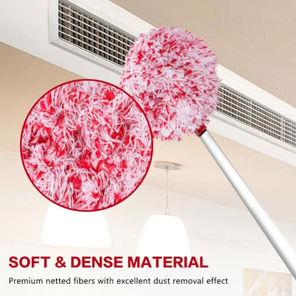 Ceiling Fan Cleaner Duster Reusable Microfiber Ceiling Fan Blade Cleaner Removable Duster with Extension Pole Adjusts 13 to 49.7 Inch for Cleaning Walls Furniture Door Window Top (Red White) - color: Red White
