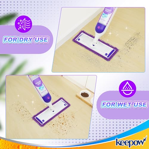KEEPOW Reusable Microfiber Mop Pads Compatible with Swiffer PowerMop 4 Pack, Power Mop Pads Refills for 13 ''-15 '' Spray Mop, Machine Washable Pad Replacement for Multi-Surface Floor Cleaning - color: Purple 4 Pack