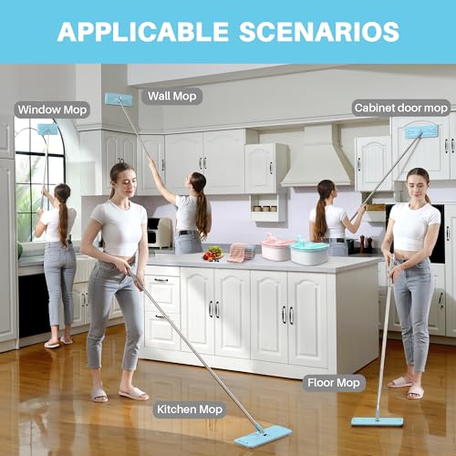 JOYMOOP Flat Mop System, Microfiber Floor Cleaning Tool, 50" Handle with 13" Flat Head, Pale Aqua, Includes Washable Microfiber Pad - color: Pale Aqua, size: 50" Mop with 13" Mop-head