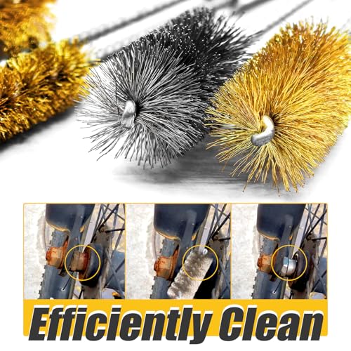 8 Pcs Bore Brush Set - 304 Stainless Steel & Brass Drill Wire Bore Cleaning Brushes with 1/4" Hex Shank for Power Drills Ports Tubes Bearings Cleaning Parts, 3/8'' 1/2'' 3/4'' 7/8''