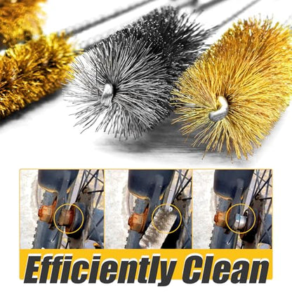 8 Pcs Bore Brush Set - 304 Stainless Steel & Brass Drill Wire Bore Cleaning Brushes with 1/4" Hex Shank for Power Drills Ports Tubes Bearings Cleaning Parts, 3/8'' 1/2'' 3/4'' 7/8''