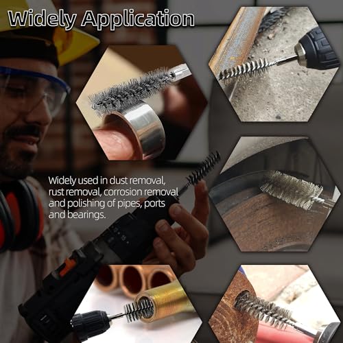 ASNOMY 5Pcs 7/16" Stainless Steel Bore Brush,Stainless Steel Bristles Wire Brush Bore Cleaning Brush Set for Power Drill Cleaning, Abrasive Wire Brush Steel Brush with 1/4" Hex Shank - style: 5Pcs 11mm | 7/16" Inch