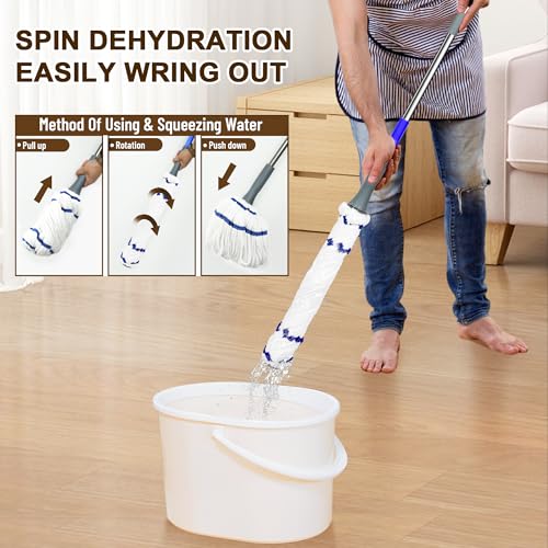 Self Wringing Floor Cleaner with 52.5 Inch Long Handle, Heavy Duty Wet Mop for Hardwood, Tile, Vinyl, Laminate Floors (White) - color: White